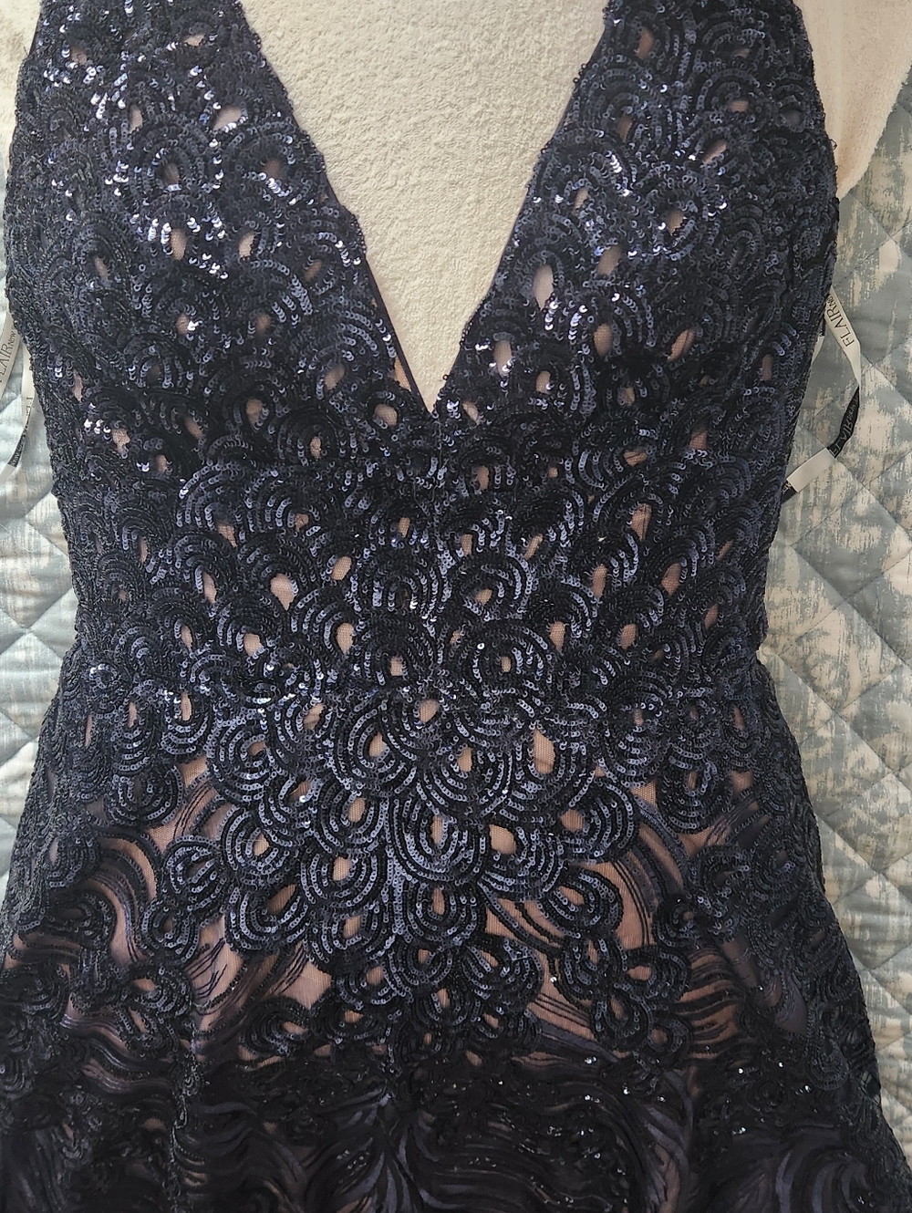 Navy Sequin Embellished Evening Gown